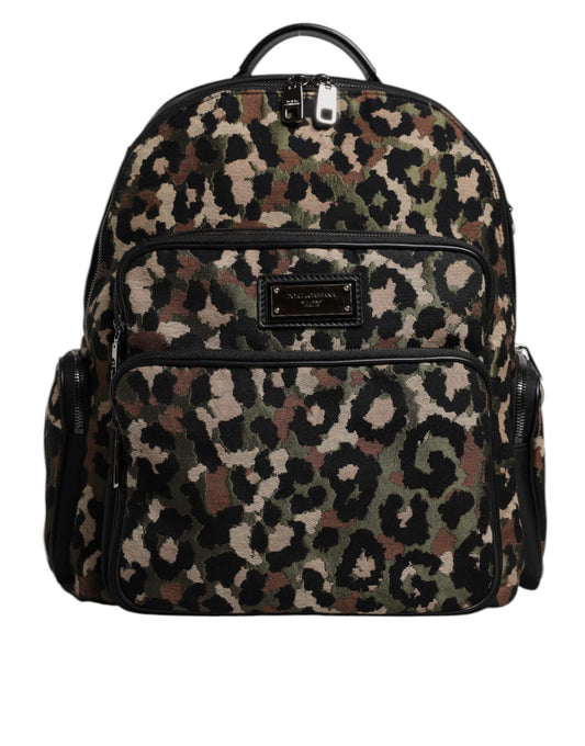 Dolce &amp; Gabbana Multicolor Leopard Print DG Logo Plaque Men Backpack Bag