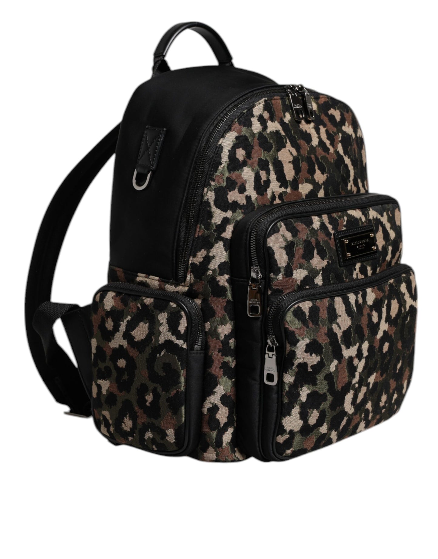 Dolce &amp; Gabbana Multicolor Leopard Print DG Logo Plaque Men Backpack Bag