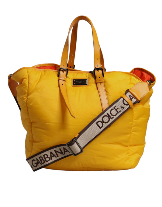 Sac de sport à bandoulière Dolce &amp; Gabbana en nylon jaune orange avec plaque logo