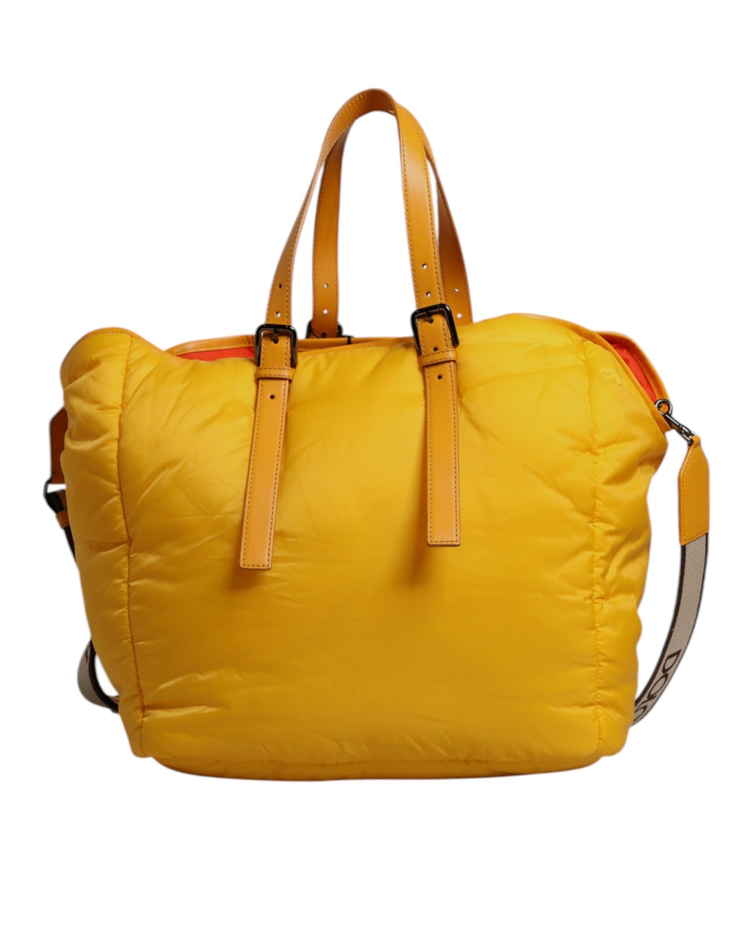 Sac de sport à bandoulière Dolce &amp; Gabbana en nylon jaune orange avec plaque logo