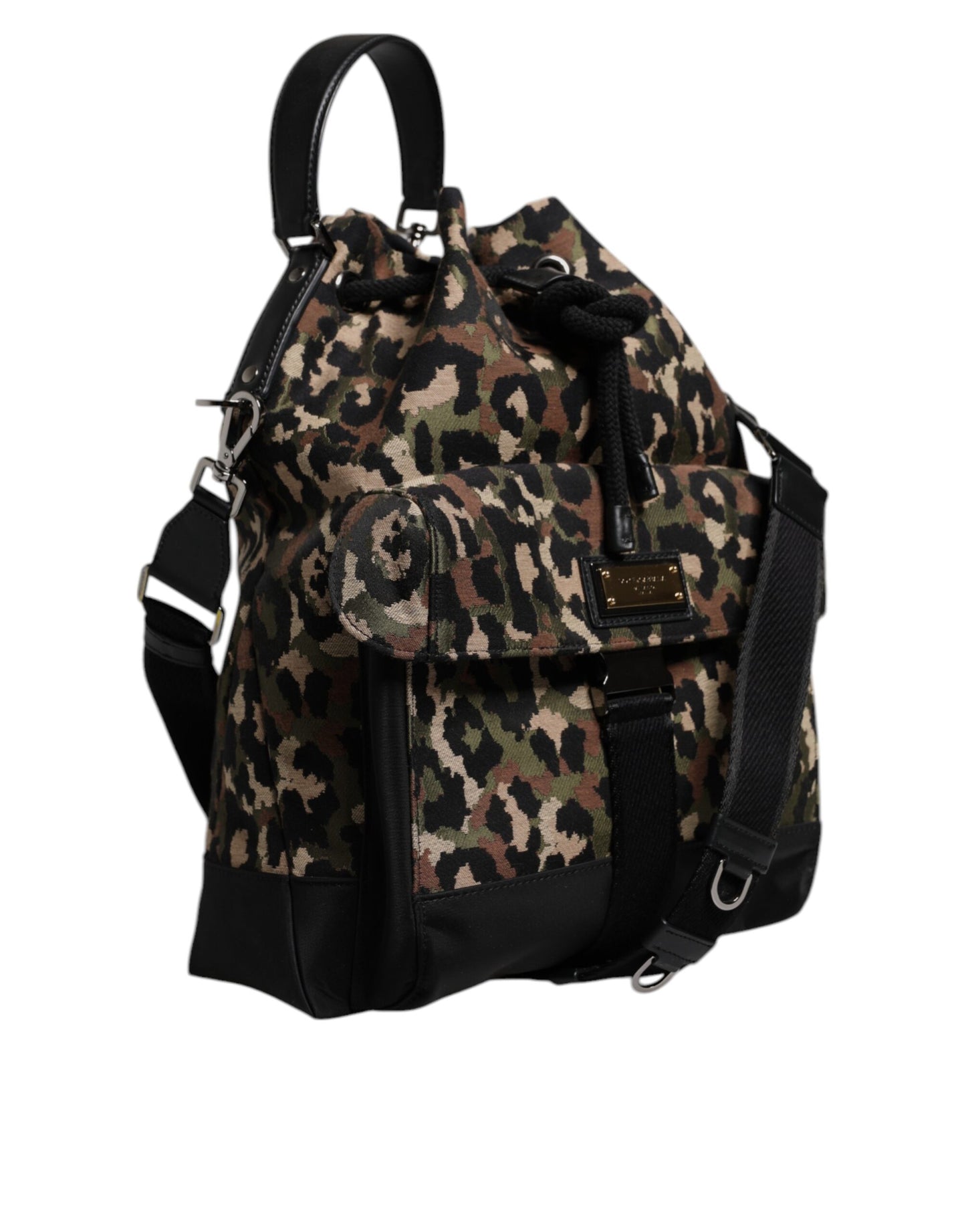 Sac seau à bandoulière en coton léopard multicolore Dolce &amp; Gabbana