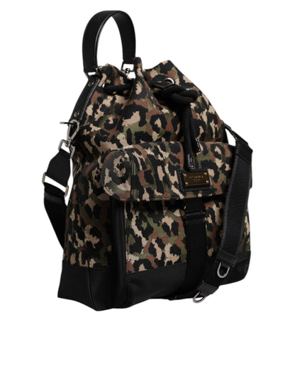 Sac seau à bandoulière en coton léopard multicolore Dolce &amp; Gabbana