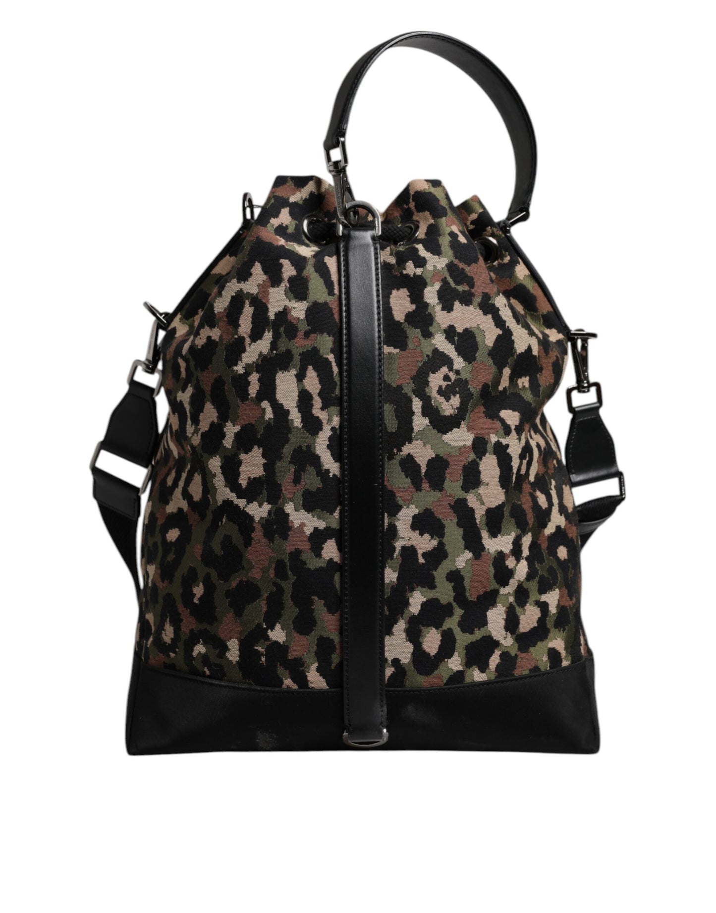 Sac seau à bandoulière en coton léopard multicolore Dolce &amp; Gabbana