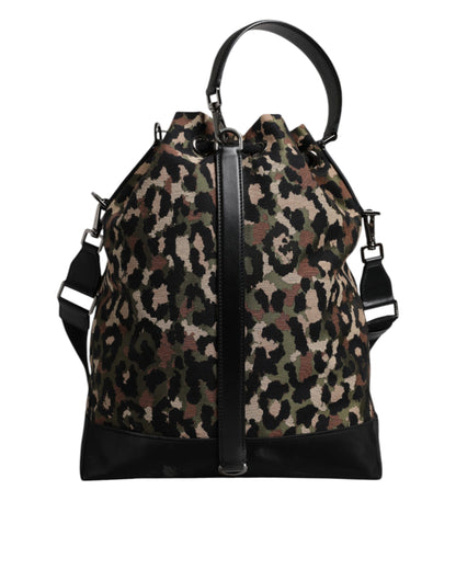 Sac seau à bandoulière en coton léopard multicolore Dolce &amp; Gabbana