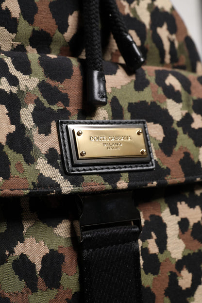 Sac seau à bandoulière en coton léopard multicolore Dolce &amp; Gabbana