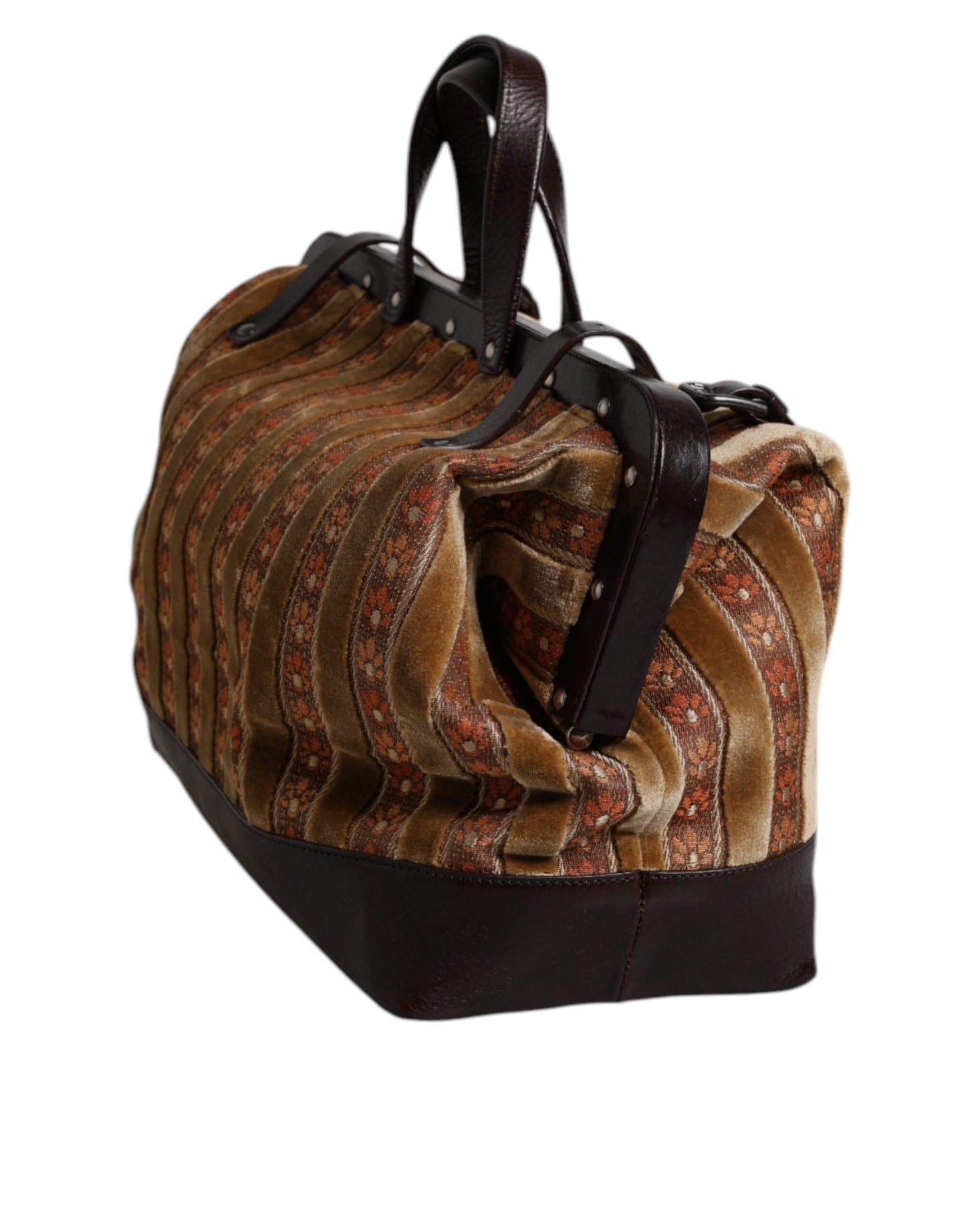 Sac à main de voyage Dolce &amp; Gabbana en velours beige et cuir jacquard marron