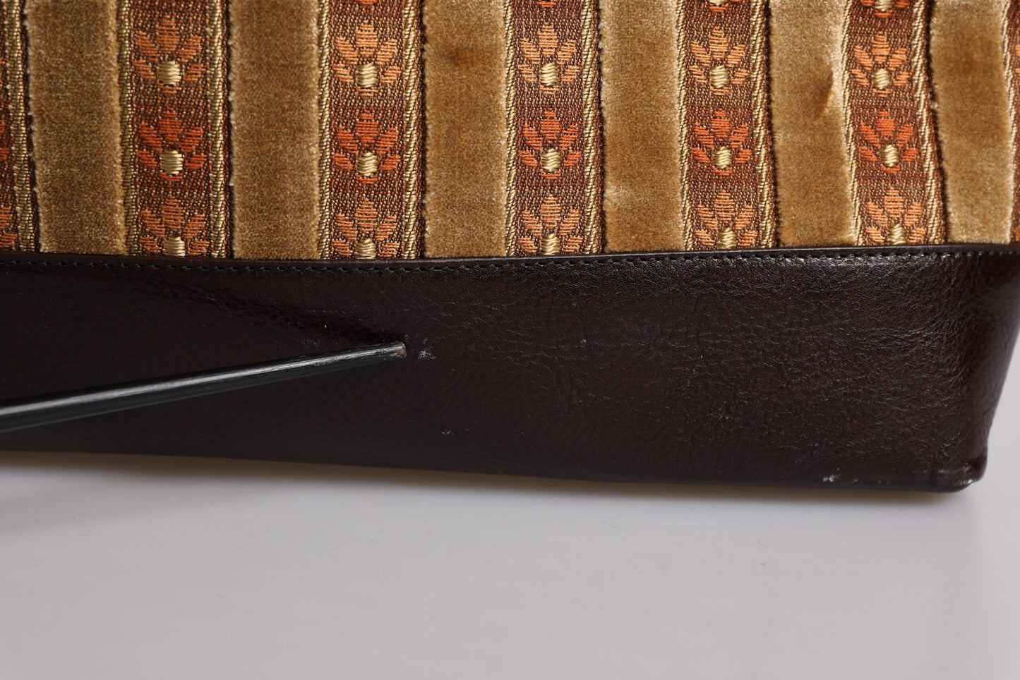 Sac à main de voyage Dolce &amp; Gabbana en velours beige et cuir jacquard marron