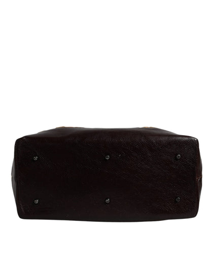 Sac à main de voyage Dolce &amp; Gabbana en velours beige et cuir jacquard marron