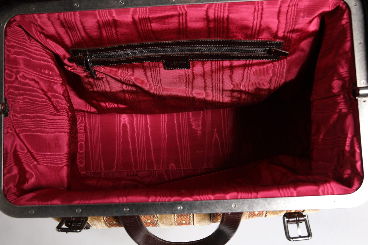 Sac à main de voyage Dolce &amp; Gabbana en velours beige et cuir jacquard marron