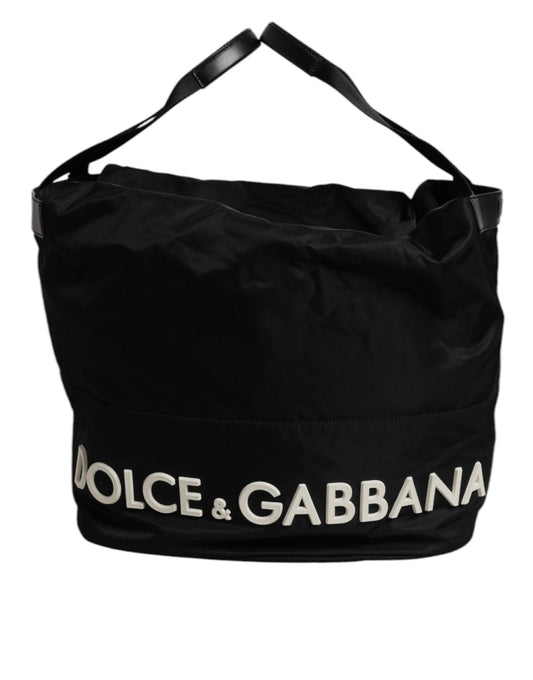 Sac seau à bandoulière Dolce &amp; Gabbana en nylon noir et blanc avec logo emblématique