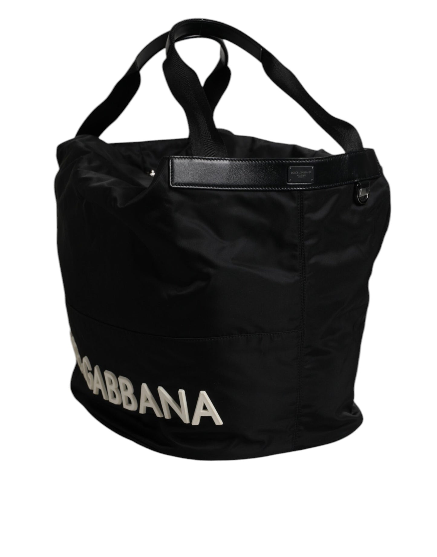 Sac seau à bandoulière Dolce &amp; Gabbana en nylon noir et blanc avec logo emblématique