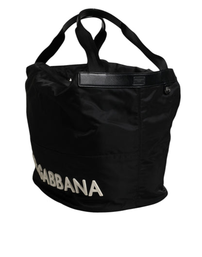 Sac seau à bandoulière Dolce &amp; Gabbana en nylon noir et blanc avec logo emblématique