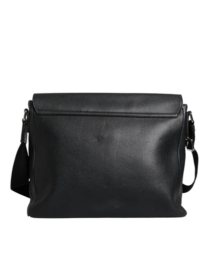 Sac bandoulière en cuir noir Dolce &amp; Gabbana avec plaque logo