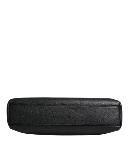 Sac bandoulière en cuir noir Dolce &amp; Gabbana avec plaque logo