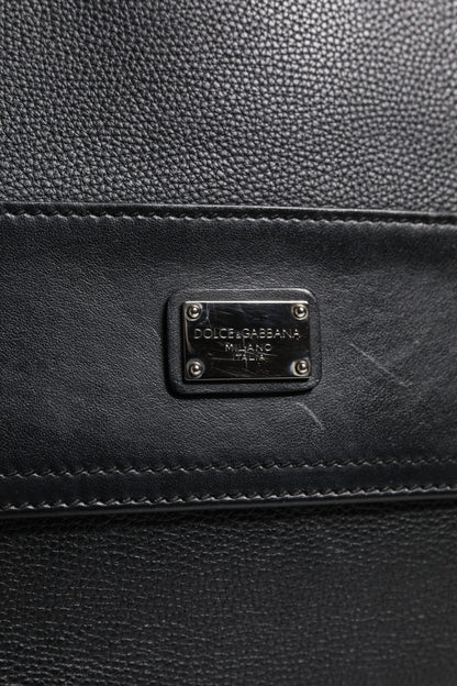 Sac bandoulière en cuir noir Dolce &amp; Gabbana avec plaque logo