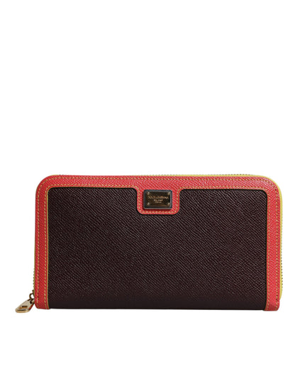 Dolce &amp; Gabbana Brown Textured Leather Zip Around Continental Wallet