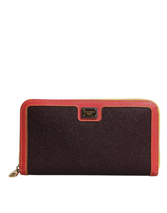 Dolce &amp; Gabbana Brown Textured Leather Zip Around Continental Wallet