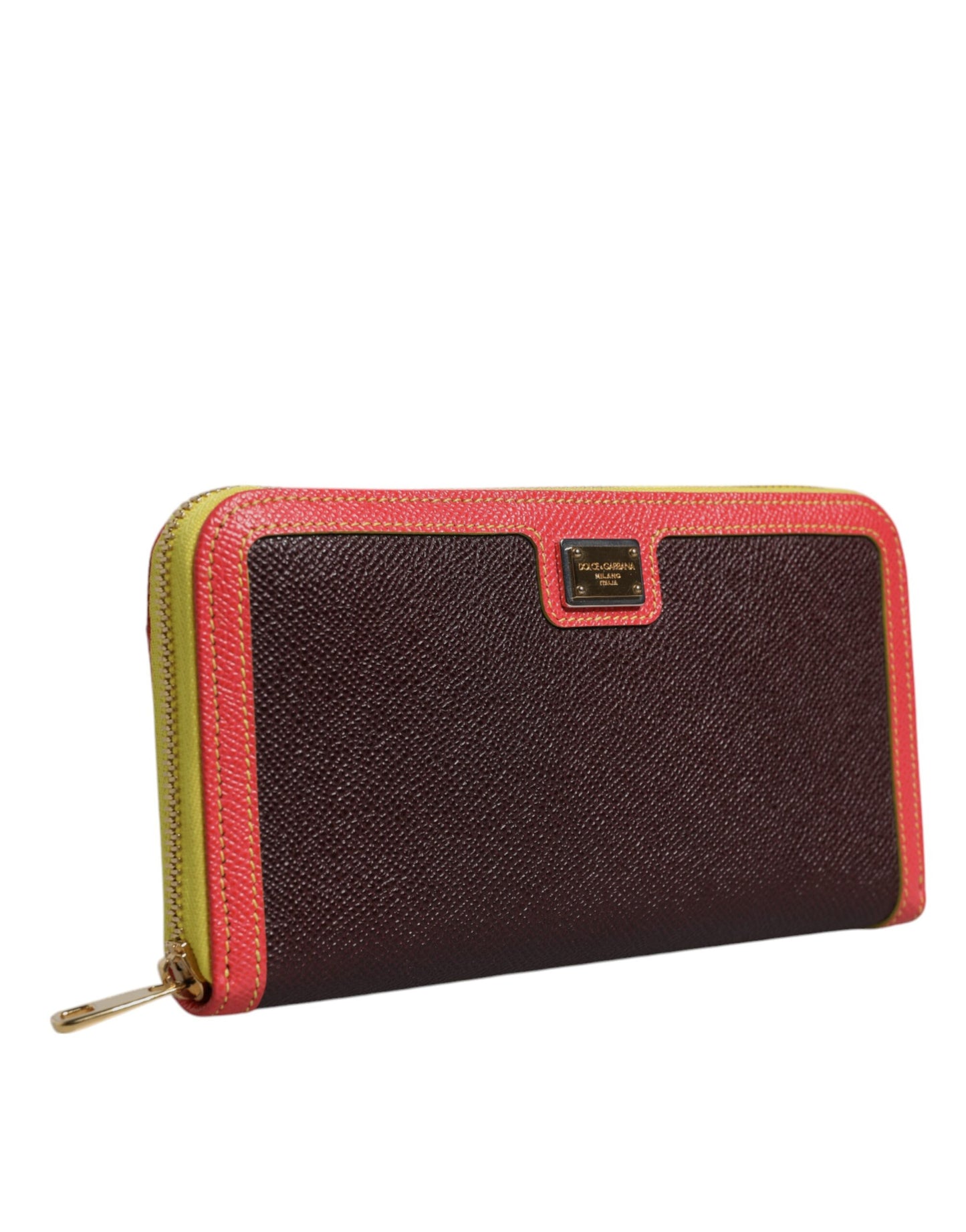Dolce &amp; Gabbana Brown Textured Leather Zip Around Continental Wallet