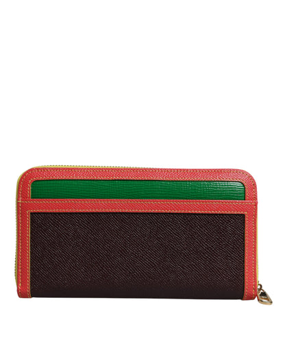 Dolce &amp; Gabbana Brown Textured Leather Zip Around Continental Wallet