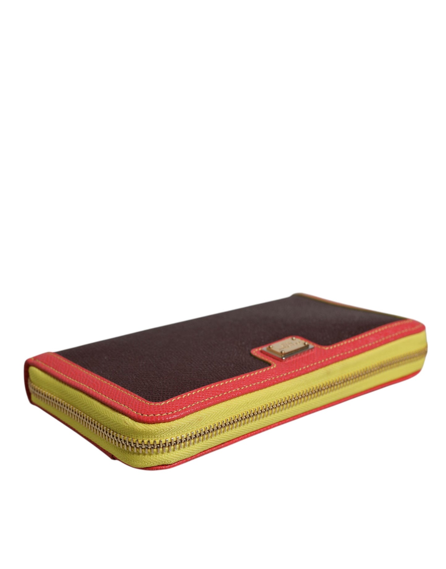 Dolce &amp; Gabbana Brown Textured Leather Zip Around Continental Wallet