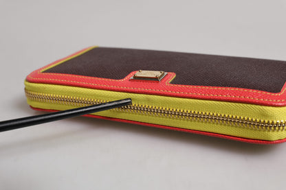 Dolce &amp; Gabbana Brown Textured Leather Zip Around Continental Wallet