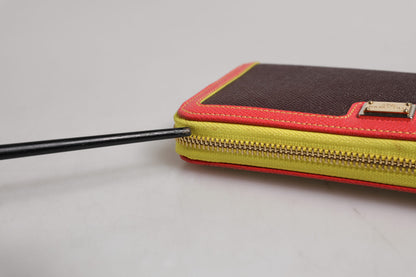 Dolce &amp; Gabbana Brown Textured Leather Zip Around Continental Wallet