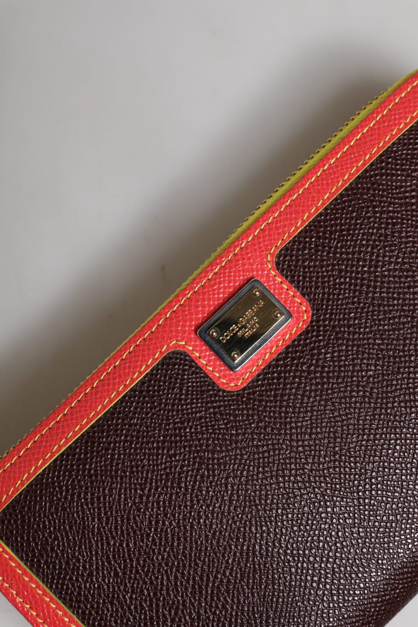 Dolce &amp; Gabbana Brown Textured Leather Zip Around Continental Wallet