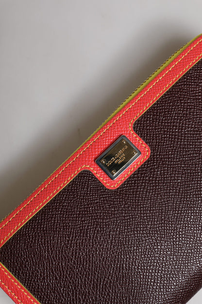 Dolce &amp; Gabbana Brown Textured Leather Zip Around Continental Wallet