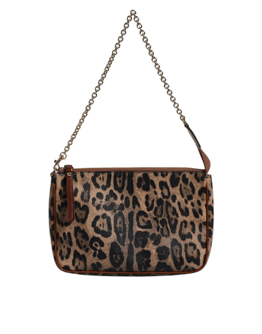 Dolce & Gabbana Brown Leopard Leather Shoulder Chain Strap Bag by Dolce & Gabbana