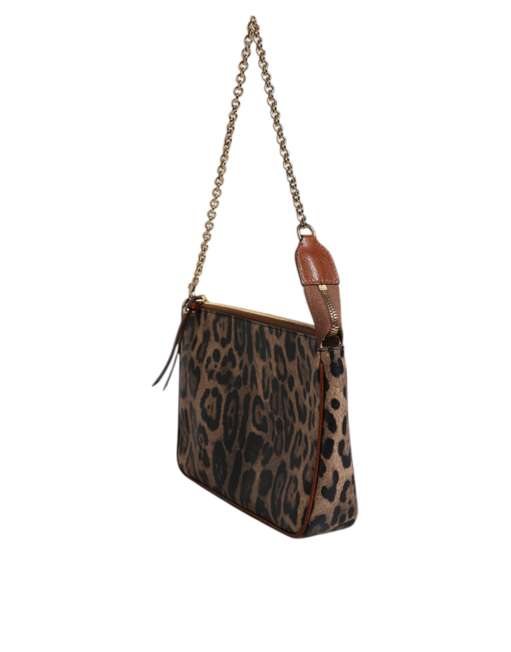 Dolce & Gabbana Brown Leopard Leather Shoulder Chain Strap Bag by Dolce & Gabbana