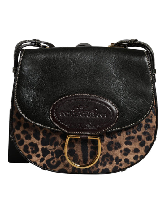 Dolce & Gabbana Black Brown Leopard Leather Shoulder Strap Bag by Dolce & Gabbana