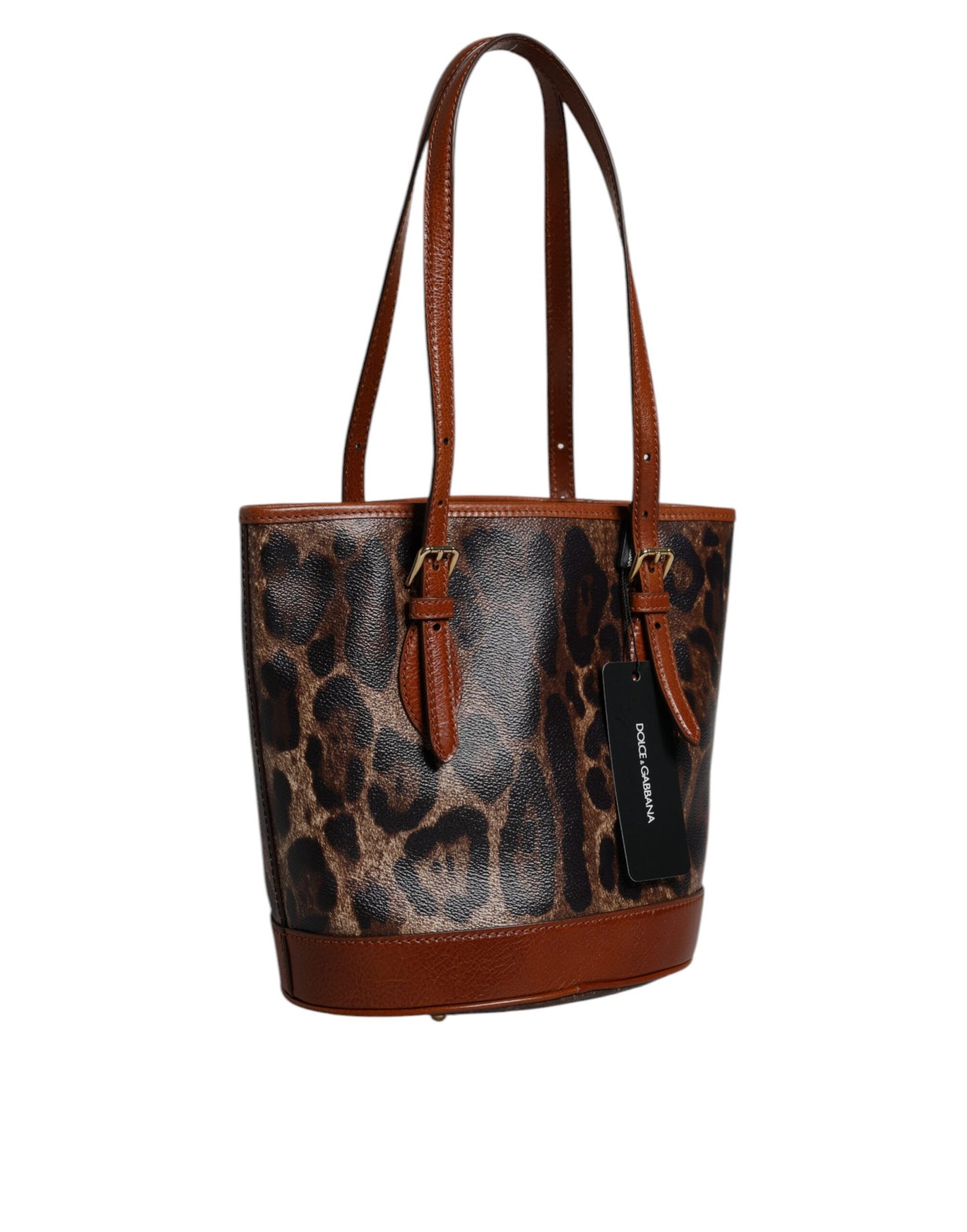 Sac fourre-tout à bandoulière en cuir léopard marron Dolce &amp; Gabbana