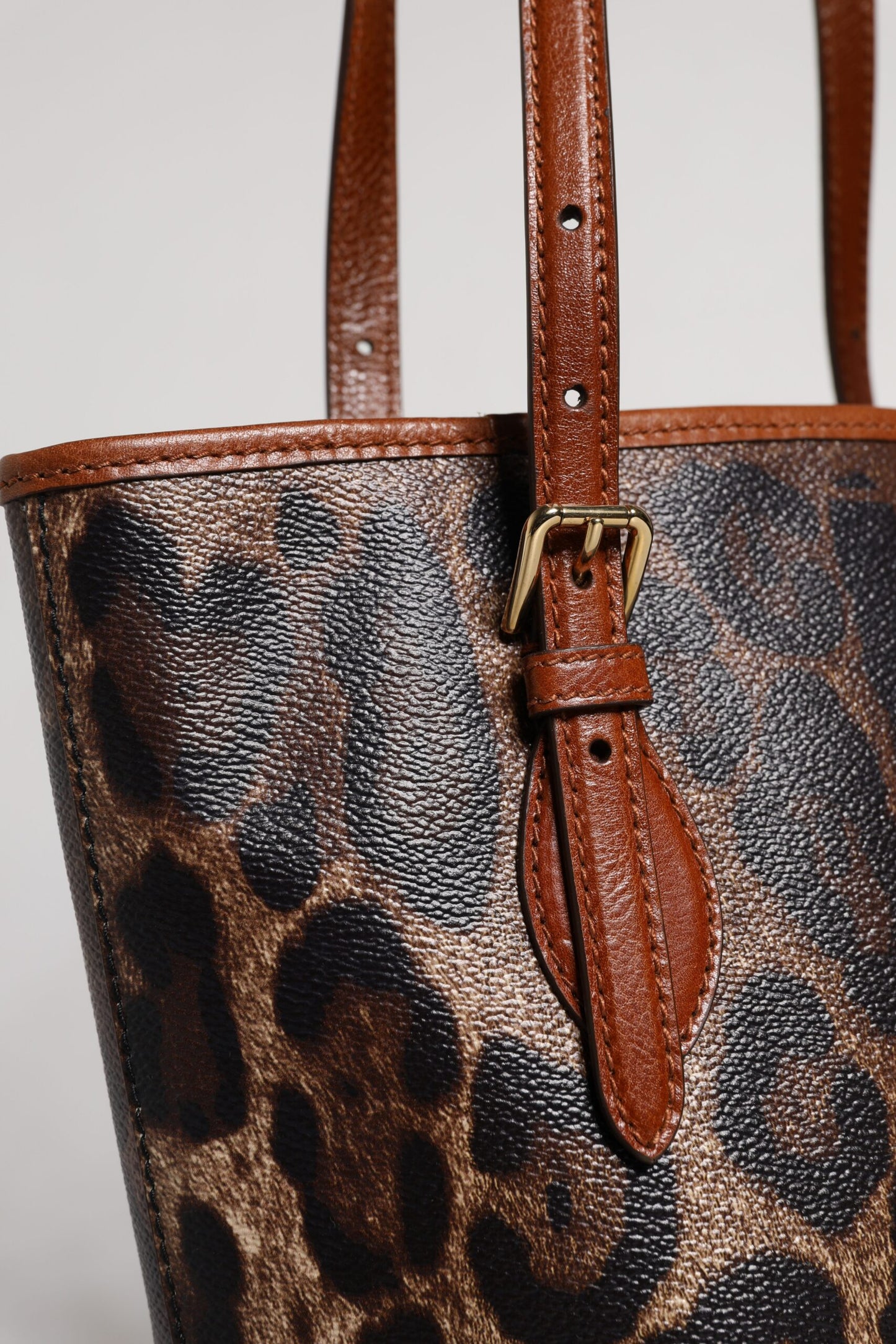 Sac fourre-tout à bandoulière en cuir léopard marron Dolce &amp; Gabbana