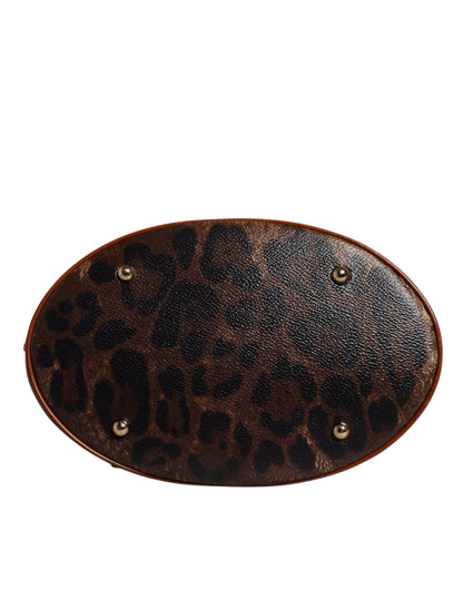 Sac fourre-tout à bandoulière en cuir léopard marron Dolce &amp; Gabbana
