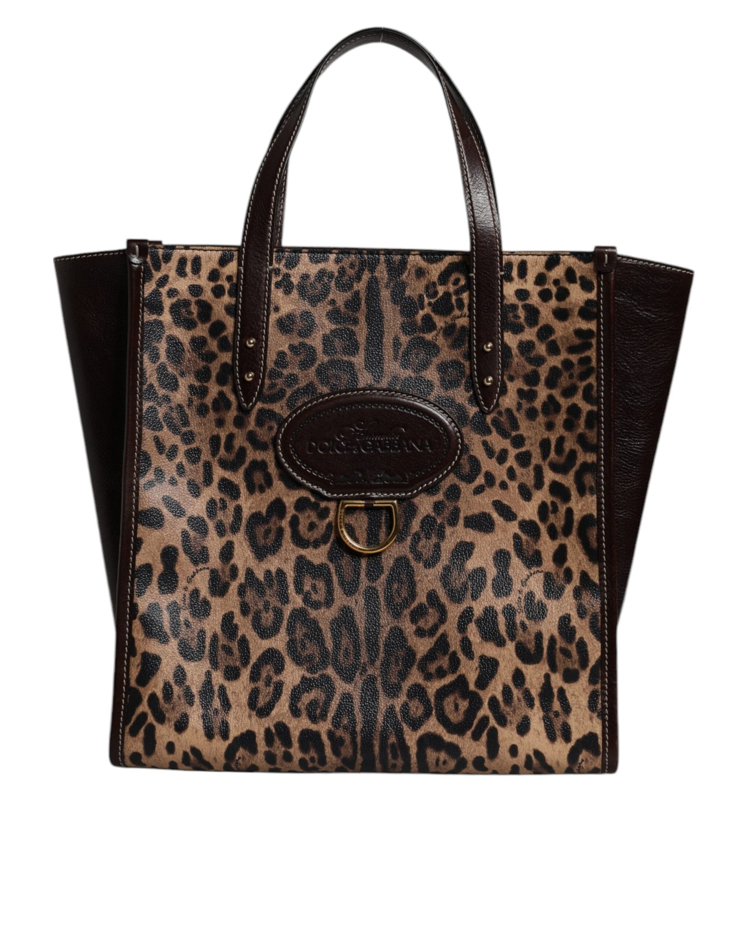 Sac fourre-tout à bandoulière en cuir léopard marron Dolce &amp; Gabbana