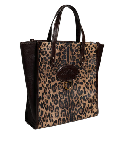 Sac fourre-tout à bandoulière en cuir léopard marron Dolce &amp; Gabbana