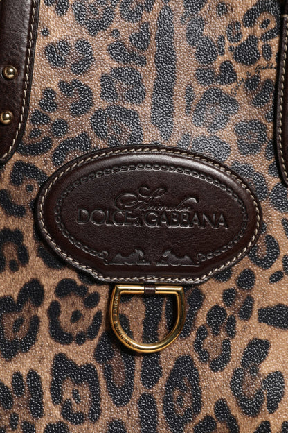 Sac fourre-tout à bandoulière en cuir léopard marron Dolce &amp; Gabbana