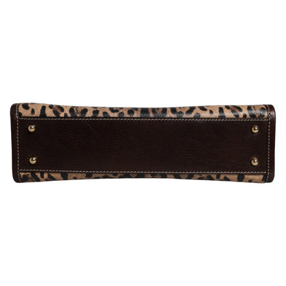 Sac fourre-tout à bandoulière en cuir léopard marron Dolce &amp; Gabbana