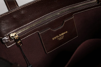 Sac fourre-tout à bandoulière en cuir léopard marron Dolce &amp; Gabbana