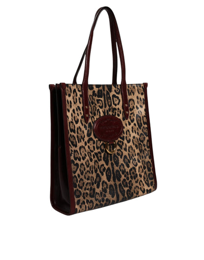 Sac fourre-tout à bandoulière en cuir léopard marron Dolce &amp; Gabbana