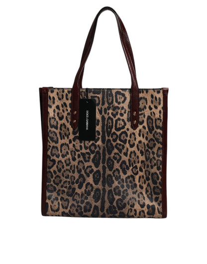 Sac fourre-tout à bandoulière en cuir léopard marron Dolce &amp; Gabbana