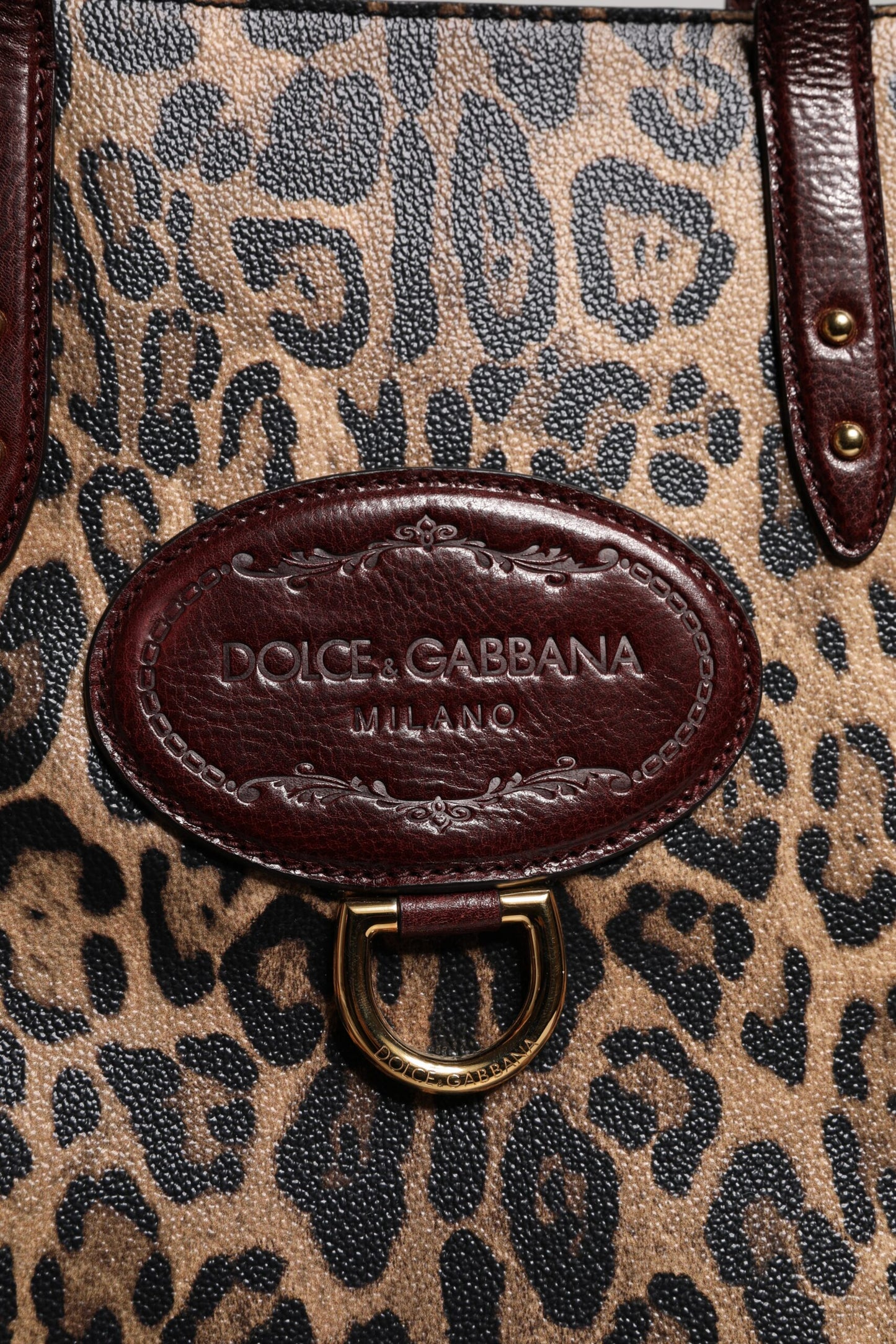 Sac fourre-tout à bandoulière en cuir léopard marron Dolce &amp; Gabbana