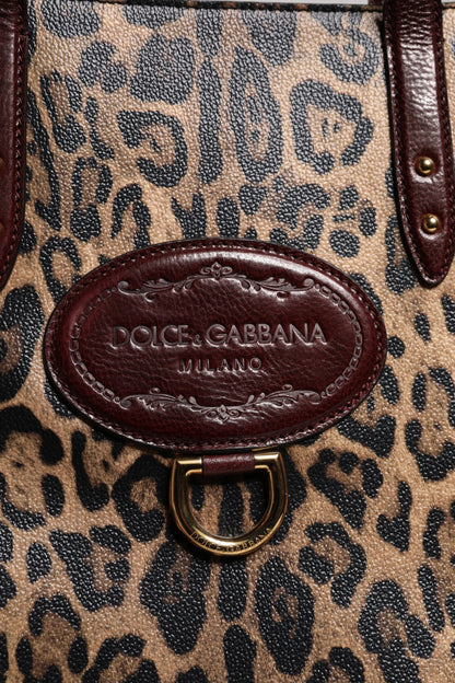 Sac fourre-tout à bandoulière en cuir léopard marron Dolce &amp; Gabbana