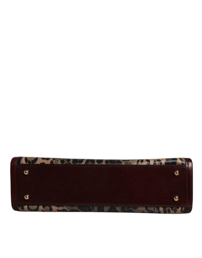 Sac fourre-tout à bandoulière en cuir léopard marron Dolce &amp; Gabbana