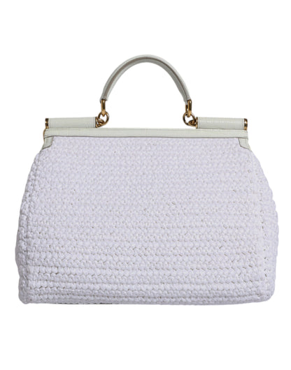 Sac bandoulière en cuir blanc Rafia Dolce &amp; Gabbana avec poignée supérieure