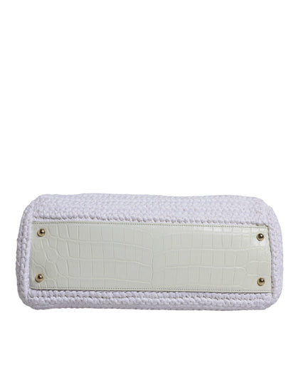 Sac bandoulière en cuir blanc Rafia Dolce &amp; Gabbana avec poignée supérieure