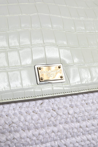 Sac bandoulière en cuir blanc Rafia Dolce &amp; Gabbana avec poignée supérieure