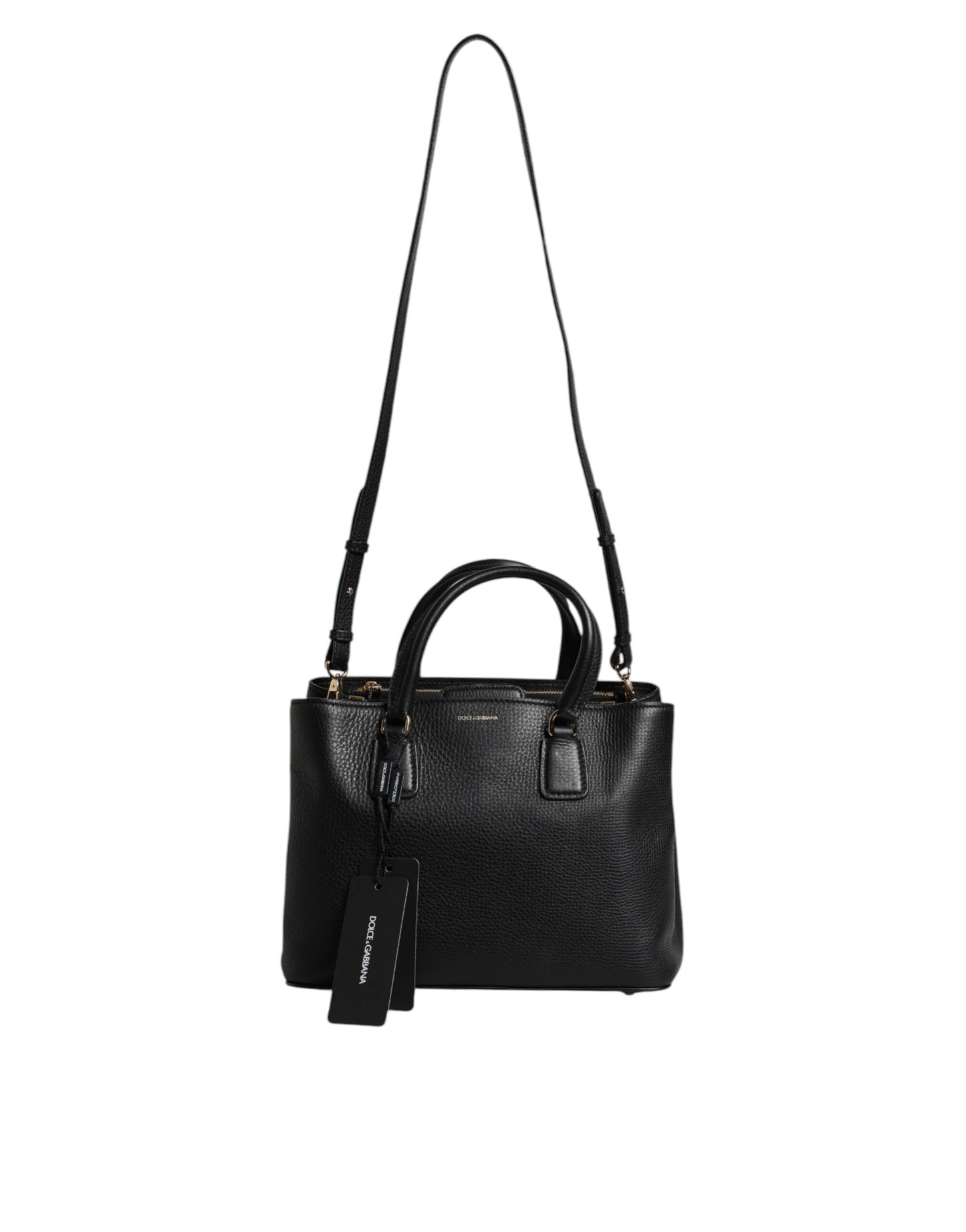 Sac à main à bandoulière Dolce &amp; Gabbana en cuir de veau noir avec plaque logo