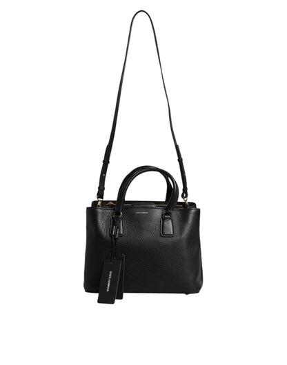 Sac à main à bandoulière Dolce &amp; Gabbana en cuir de veau noir avec plaque logo
