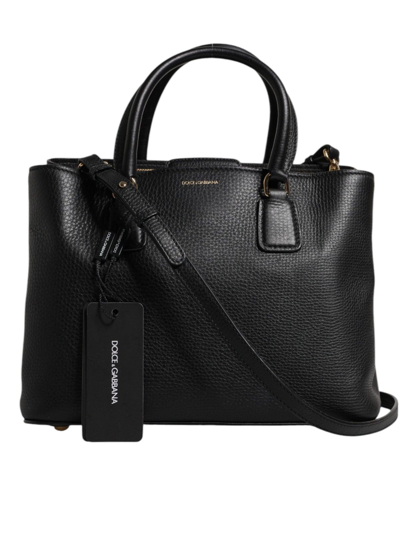 Sac à main à bandoulière Dolce &amp; Gabbana en cuir de veau noir avec plaque logo